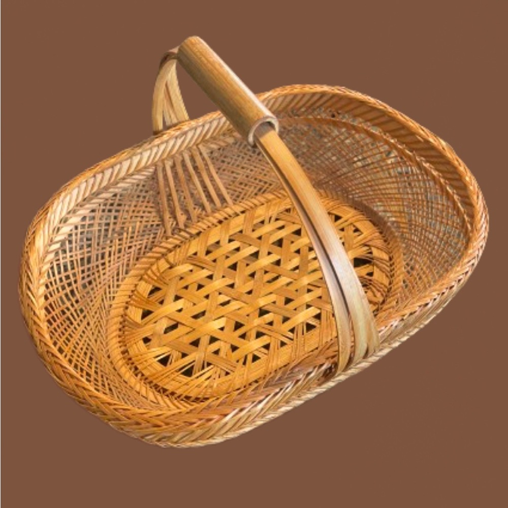 Vintage wicker basket gathering garden tan woven retro farmhouse tan large - Picture 2 of 5